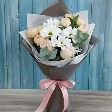 Букет цветов из:  Хризантемы и Розы #REPLACE_PRED# Полурядинки