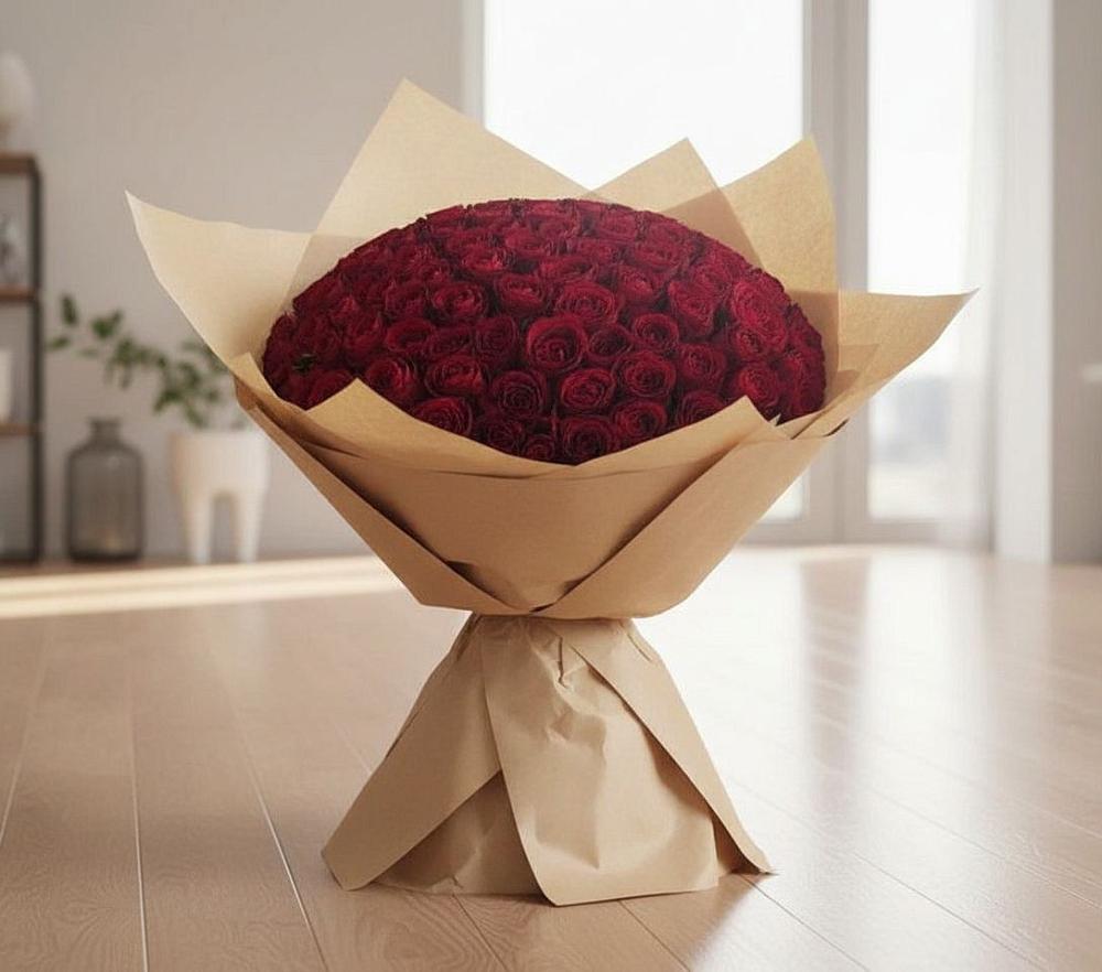 Букет 101 Красная роза в Полурядинки